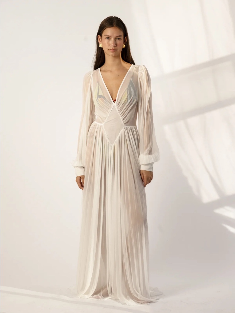 YLLW CASSIMA CHIFFON COVERUP WHITE DRESS YELLOW THE LABEL